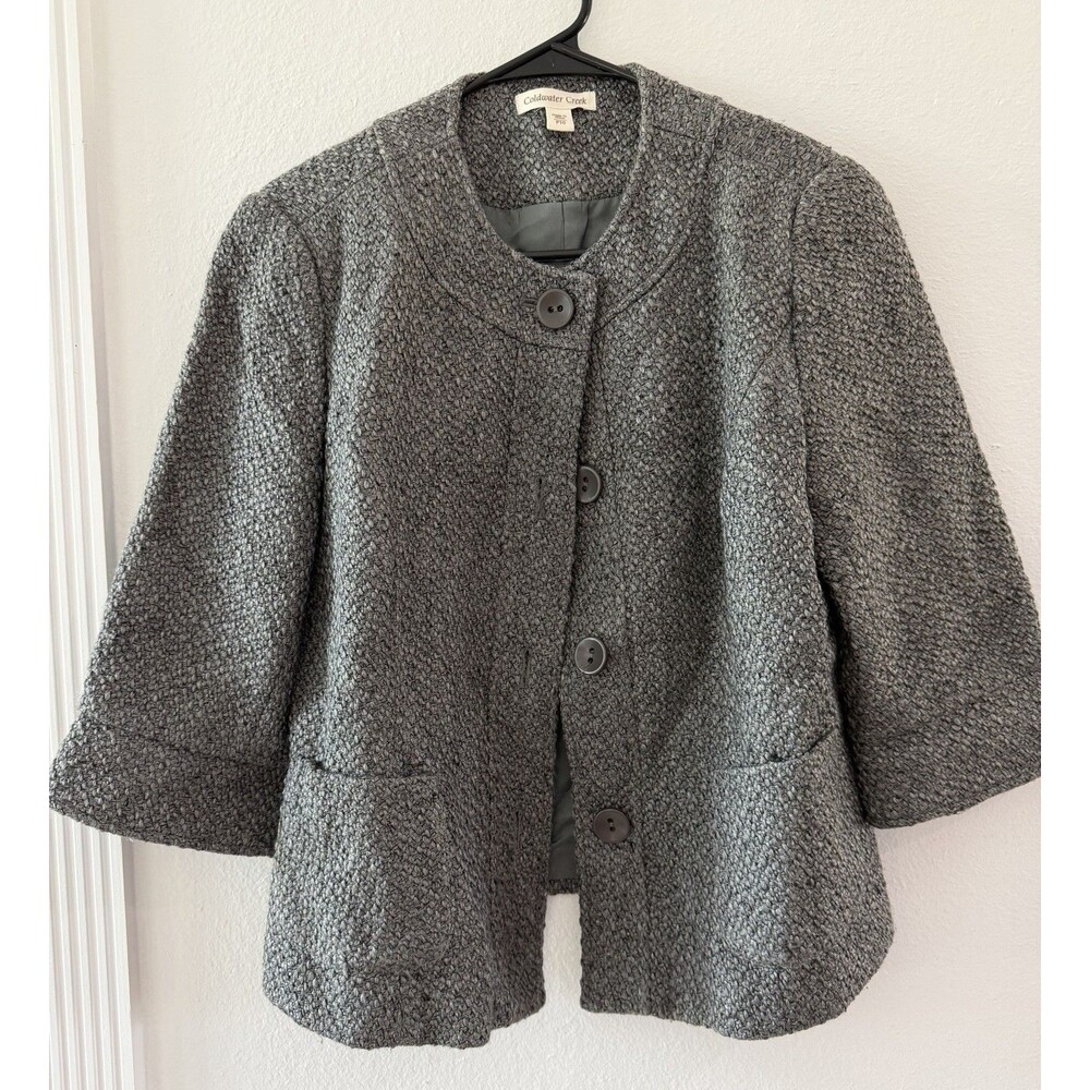 Coldwater Creek Petite Women's Gray Tweed Jacket Size 10P Pea Coat Jacket
